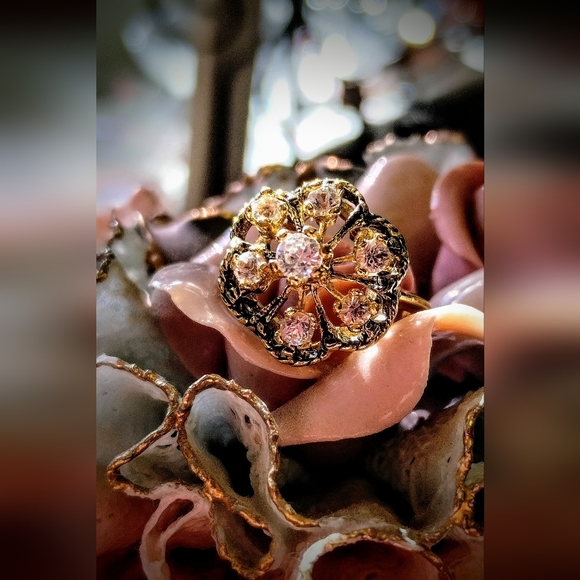 18 kt GOLD plated VINTAGE flower ring - Picture 2 of 7